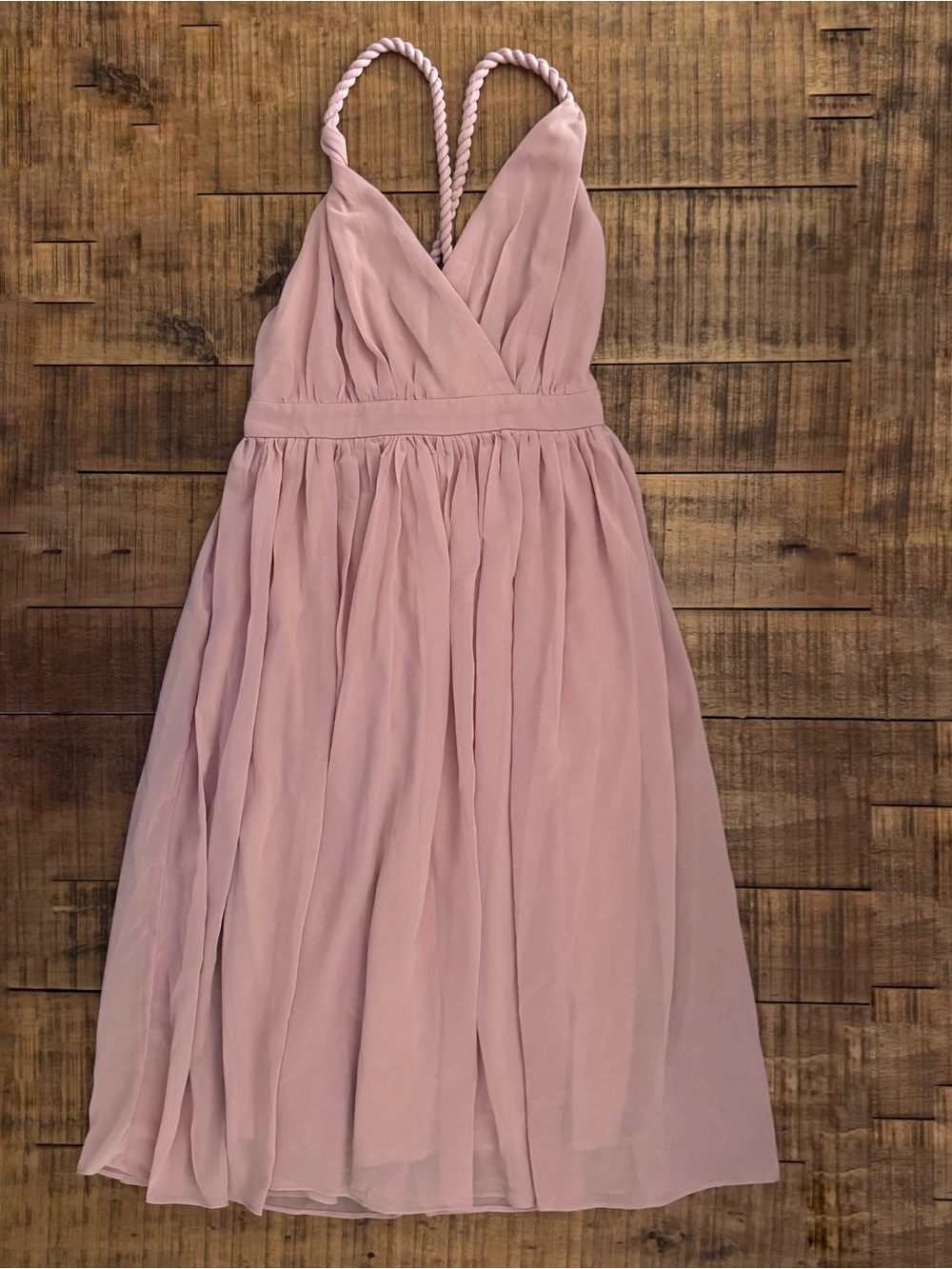 BooHoo Chiffon Pleated Back Midi Skater Dress Blush - size 4 NEW